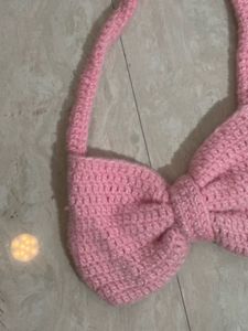 Pink Bow Crochet Bag