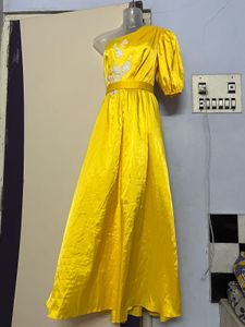 Silk Pinterest Yellow One-Shoulder Gown