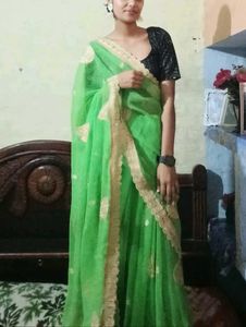 Green & Gold Embellished Saree