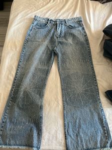 Rhinestone High Waist Wide Leg Jeans