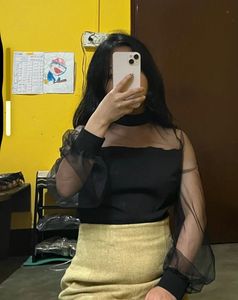 Sheer Sleeve Top &amp; Skirt Set