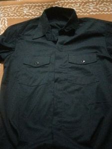Plane Navy Blue Vintage Style Shirt With Combo Loo