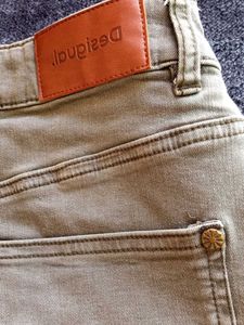 Olive Green Embroidered Denim Skirt