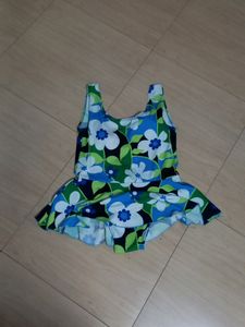 Blue Green Flowered Flared Swim Suit