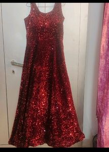 Maroon HeavyvSequin Gown With Ken Ken