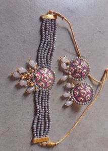 Grey Kundan Choker Set
