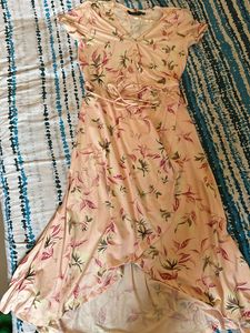 Peachy Pink Wrap Floral Dress