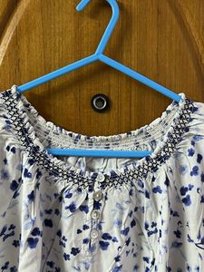 White Blue Printed Top