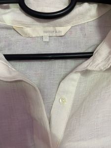 White Linen Blend Tunic Top