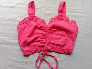 Embroidered Tie-up Ruched Top 💗