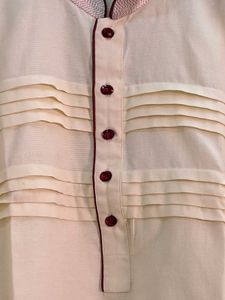 Cream Textured Button-Down Kurta