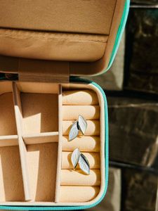 Grey and White Leaf Stud Earrings