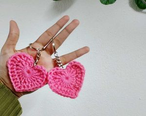 Crochet Heart Keychains - Pink