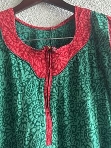 Green And Red With Zip Kurti