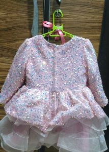 Pink Sequin Knee Length Dress