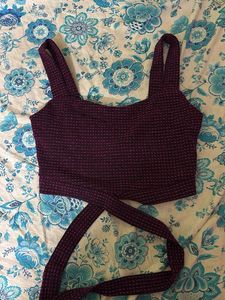 Tokyo Talkies Dark Pink Criss-Cross Tie Waist Crop