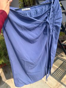 Blue Wrap Skirt with waist tie up details.