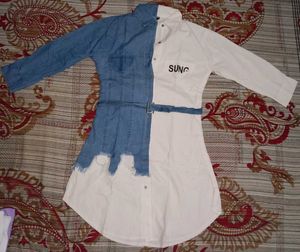 Denim & White Color Block Shirt Dress