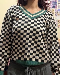 Checkered V-neck Sweater