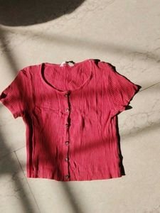 Ribbed Button-Down Crop Top