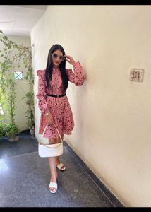Pink Floral Print Dress