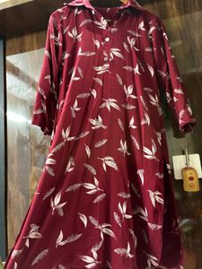 Red Leaf Print Co-ord Set - Tunic &amp; Pants