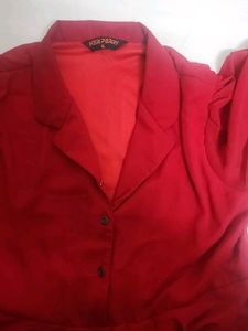 Red Classy Silk Jean&#39;s Top With Collar