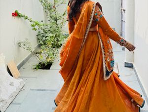 Orange Embroidered Lehenga Set