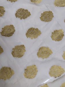 White &amp; Gold Saree with Floral Details