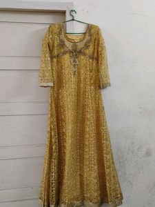 Gold Floral Lace Maxi Dress With Bottom