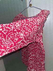 Pink Floral Print Short Kurti