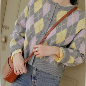 Korean Argyle Knit Cardigan