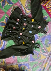Olive Floral Embroidered Blouse