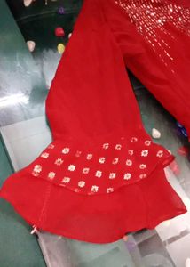 Red Embellished Kurta