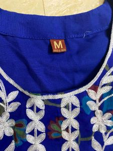 Blue Floral Embroidered Kurti ( Price Negotiable )