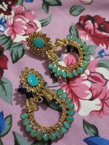 Teal &amp; Gold Earrings