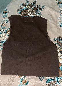Dark Brown, Knit Mini Crop Top