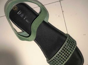Green Embellished Slingback Sandals