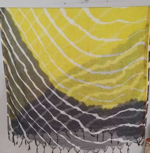 Yellow & Gray Striped Dupatta with Tassels