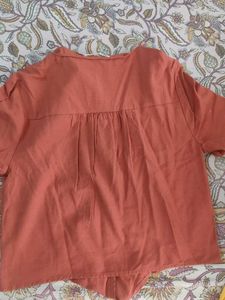 Mango Terracotta Tie-Front Blouse - Size S
