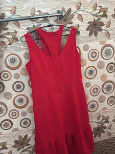 Red Ruffle Hem Dress