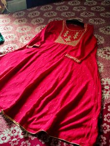 Red Embroidered Anarkali Kurti For Women
