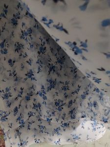 White N Blue Floral Print Saree