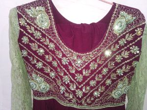 Dark Marjenta Anarkali With Embroidery