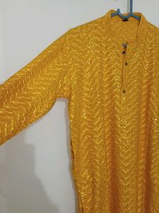 Yellow Lakhnavi Embroidery Kurta