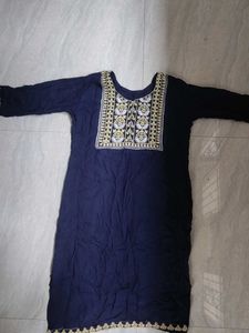 Navy Blue Embroidery Kurti