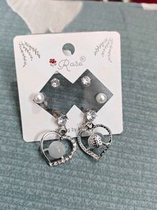 Rose Earrings - Heart &amp; 2 Stud Set