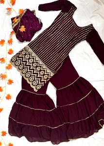 Dark Purple Georgette Sharara For Party/Shaadi