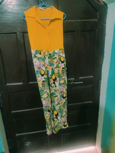 Yellow And Printed Jump Suit