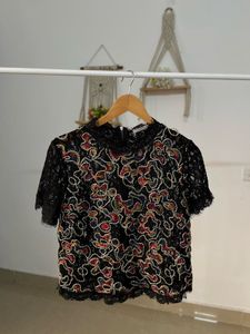 ZARA FLORAL Lace Embroidered TOP